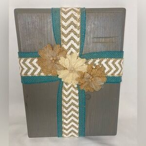 Wooden Cross Wall Decor Burlap Ribbon Flowers Handmade